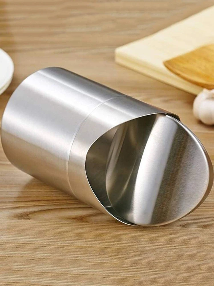 Stainless Steel Desktop Trash Can Office Desk Storage Bucket Mini Flip Home Car Trash Can