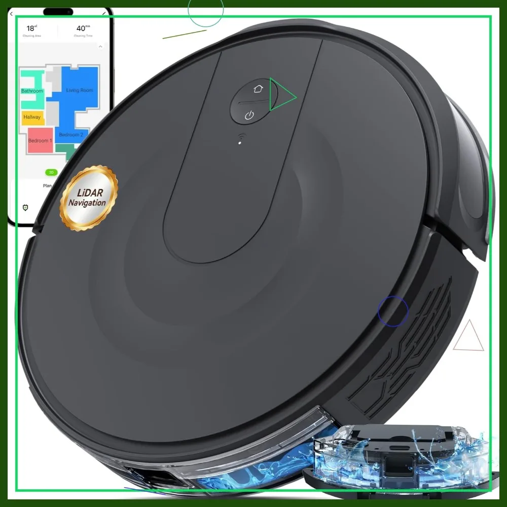 

Робот-пылесос с функцией влажной уборки, навигацией LiDAR, силой всасывания 9000 Па, ультратонким дизайном для уборки шерсти животных и твердых полов
