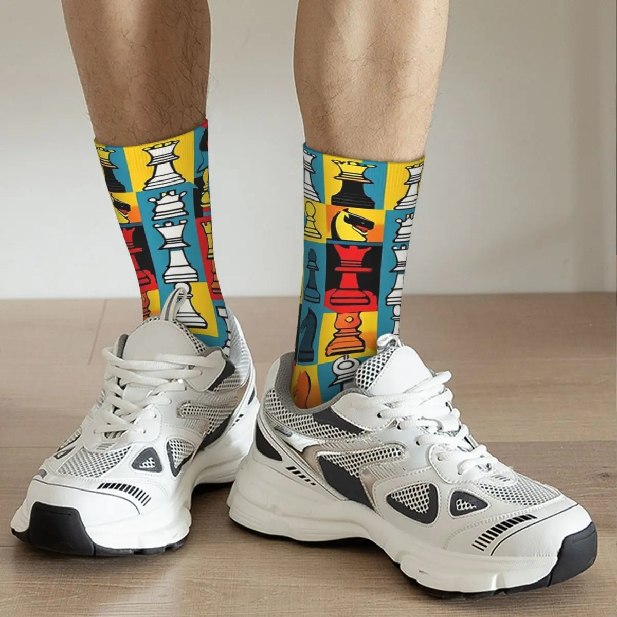 Cartoon Chess Pattern Socks Harajuku Sweat Absorbing Stockings All Season Long Socks for Man Woman Valentine's Day Gifts