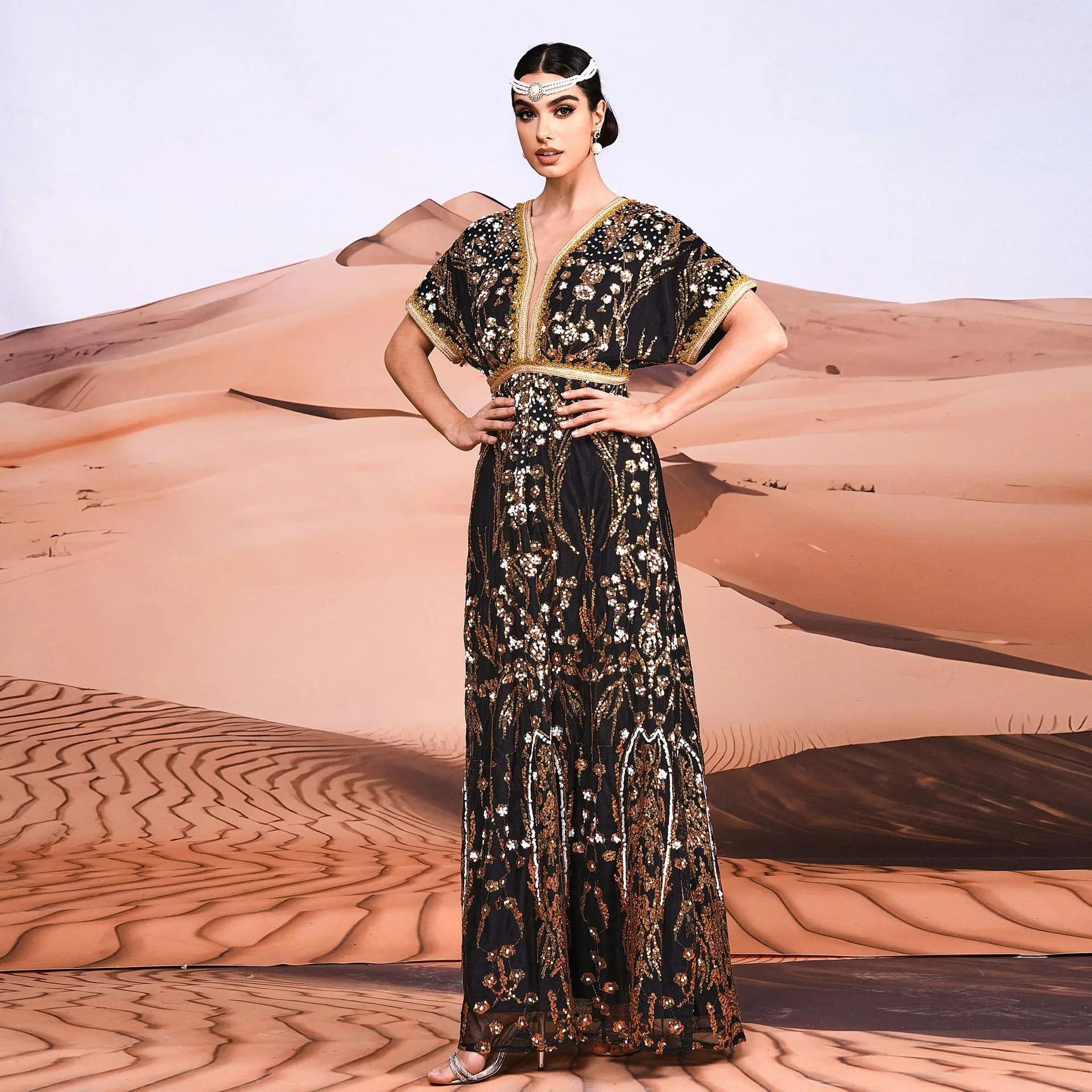 Sexy longue Svel V-Ne soirée Dr paillettes scintillantes bal Dr demoiselle de Dr femme taille haute tricoté Dr