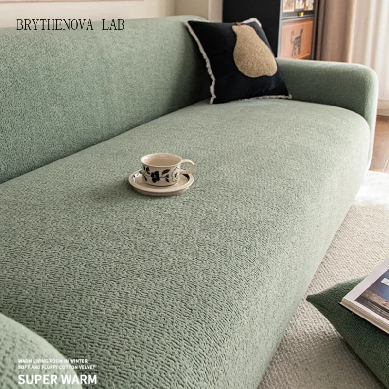 Japanese Solid Sofa Cover for Four Seasons Elastic Dustproof Protector Armchair 1/2/3/4 Seater Pet Friendly Couch Slipcover