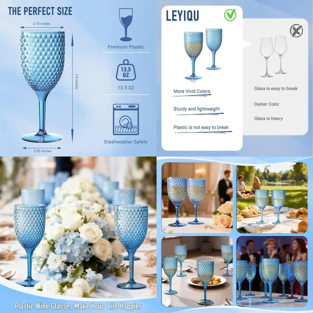 

Set of 24 Unbreakable 13oz Blue Acrylic Wine Glasses for Party and Wedding Toasts