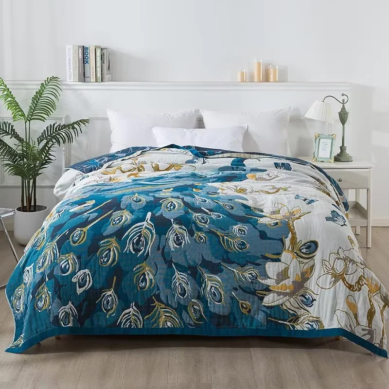

New Peacock Cotton Blanket Summer Cool Quilt Office Nap Blanket Bedspread Home Decoration Sofa Cover Light Luxury Bed Sheet