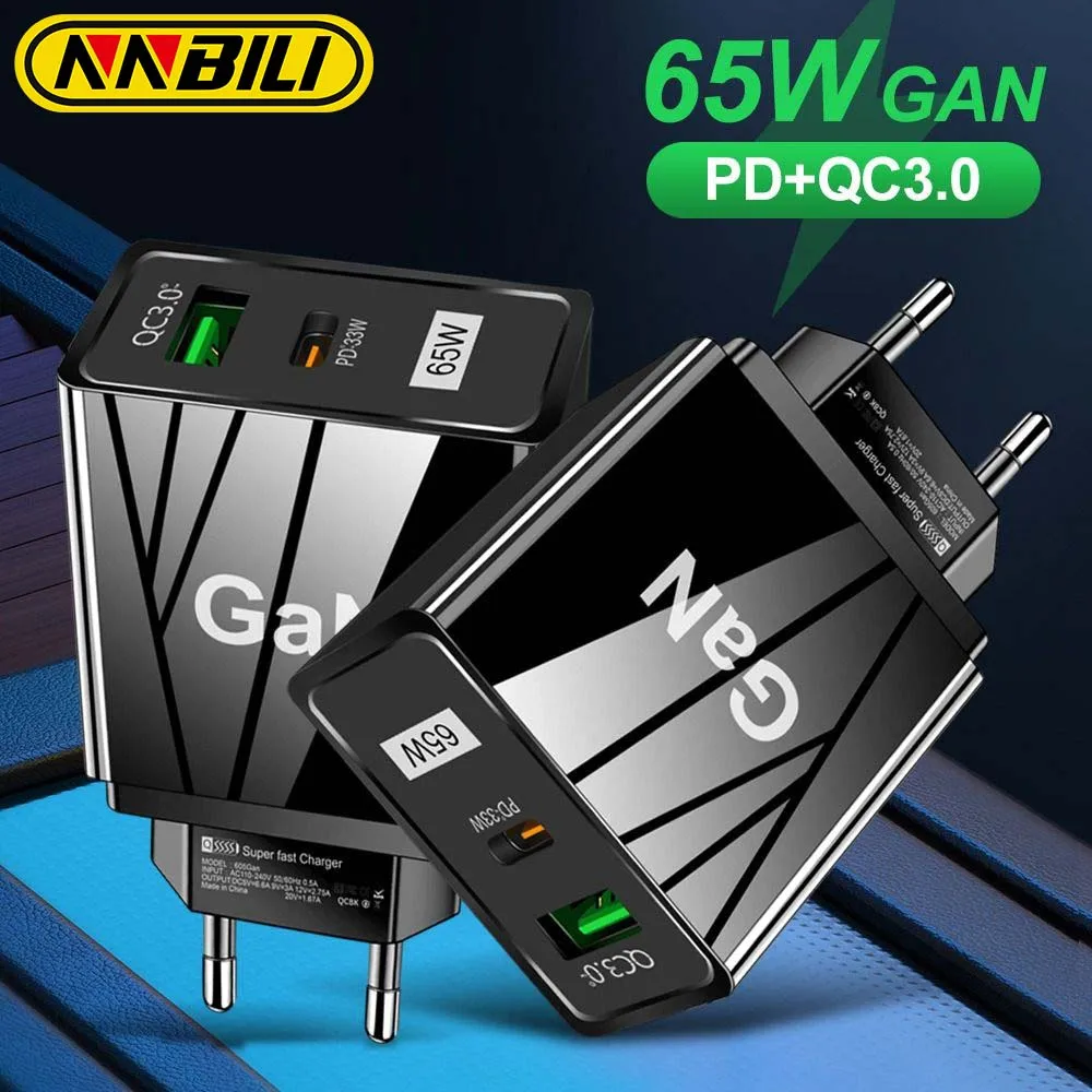 NNBILI 65W GaN Super Quick Charger QC3.0+USB C Fast Charger PD65W Gan Charger For Laptop ipad iPhone Huawei Xiaomi Samsung