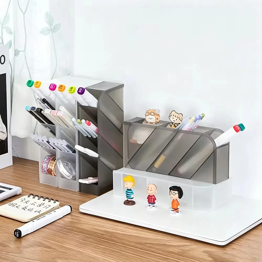 1pcs Vertical Slant Pen Organizer Desktop Stationery Storage Box Multi Compartment Pencil Holder Back to School Desk Accessories