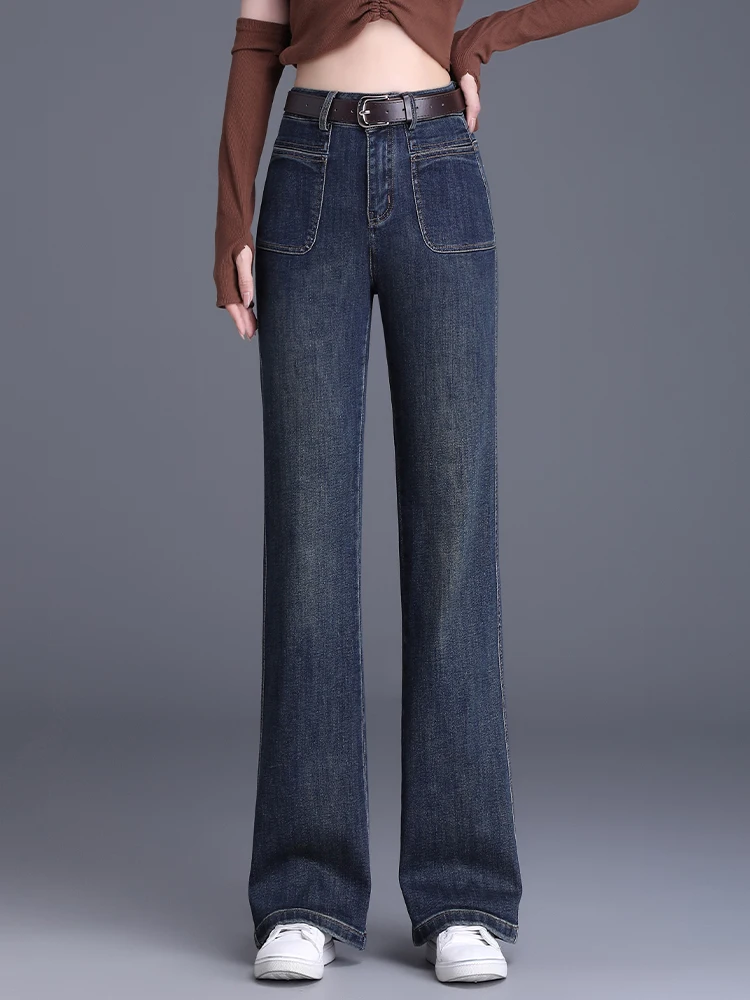 

Женские джинсы с высокой талией и широкими штанинами в стиле ретро, весенне-осенние, свободные, приталенные, узкого кроя, в пол, прямые брюки