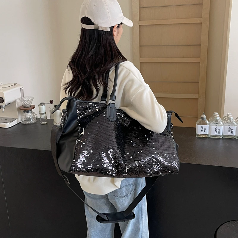 Big Sequin Shoulder Bags for Women 2024 Y2K Party Designer Korean Fashion Handbags and Purses Travel Tote Bag with Short Handle