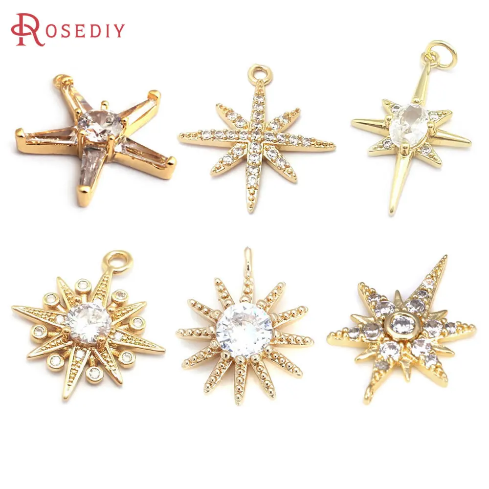 Total 6PCS (Each Style 1 Piece) Brass Zircon Mixed Star Charms Pendants Necklace Earrings Diy Jewelry Rosediy official-website