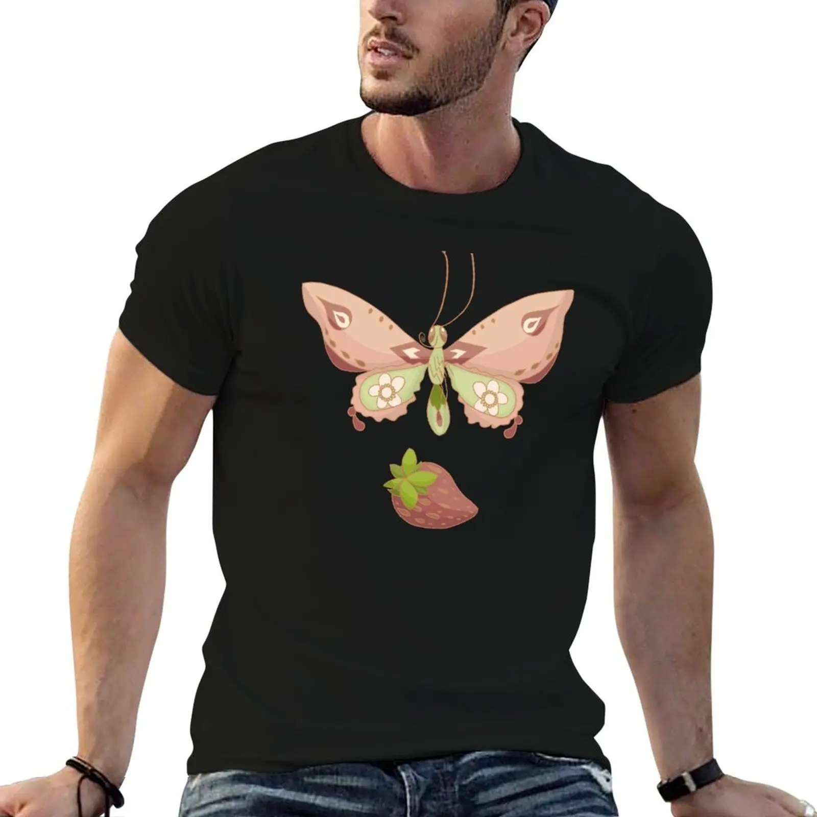 

for kawaii Cottagecore funny Strawberry t man Butterfly. cute shirts graphic shirts butterfly fit slim for man T-Shirt t