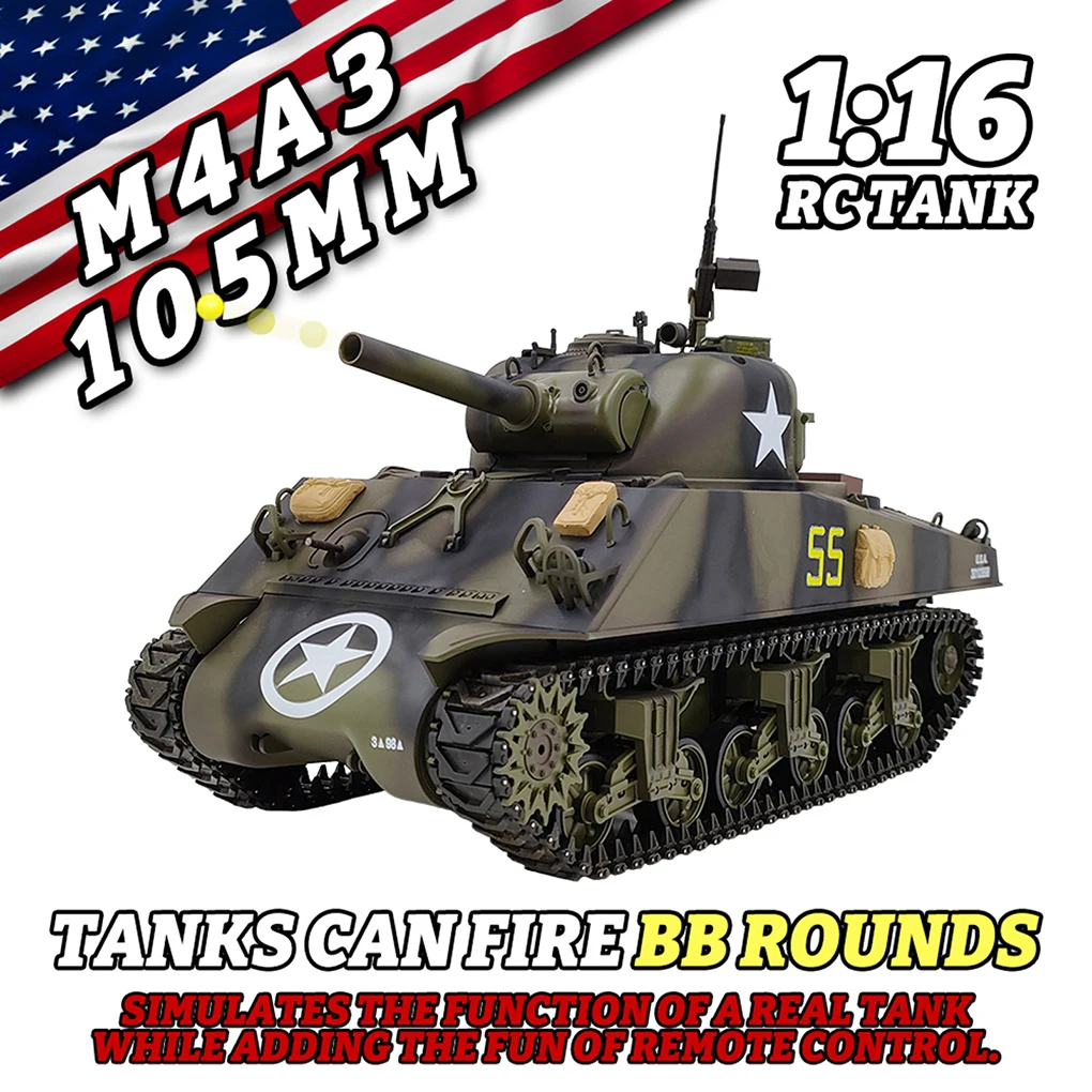 

M4A3 American Sherman Electric Remote-Controlled Tank Alloy Material Smoking Telescopic Gun Barrel Military Model Toy