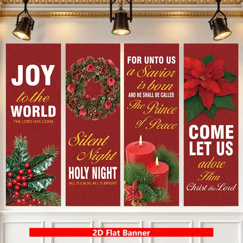 VIKAMA Christmas Carol Banner Joy To The World Silent Night Holy Night Vertical Wall Hanging Decor Living Room Entryway Gift
