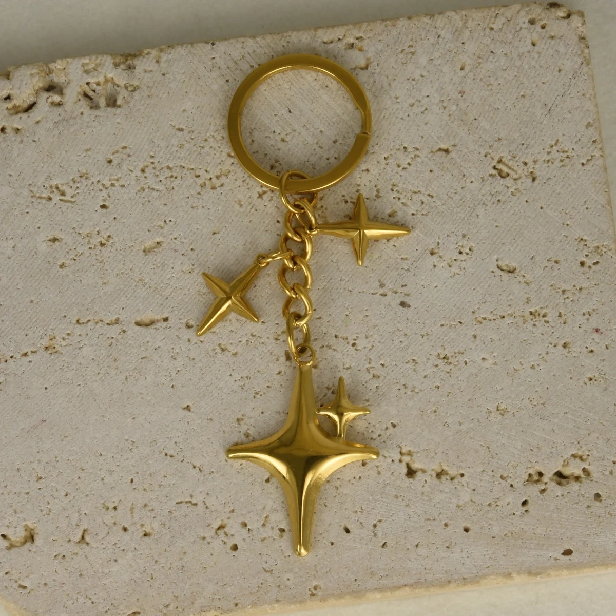 Y2K Gold Plated Keychains Star Stainless Steel Key Rings For Women Men Friendship Gift Handbag Bag Decoration Handmade Jewelry