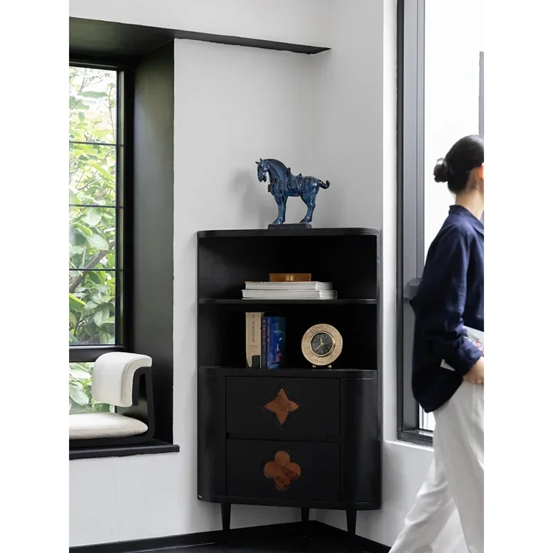 

Corner storage side cabinet display rack corner solid wood bookcase living room