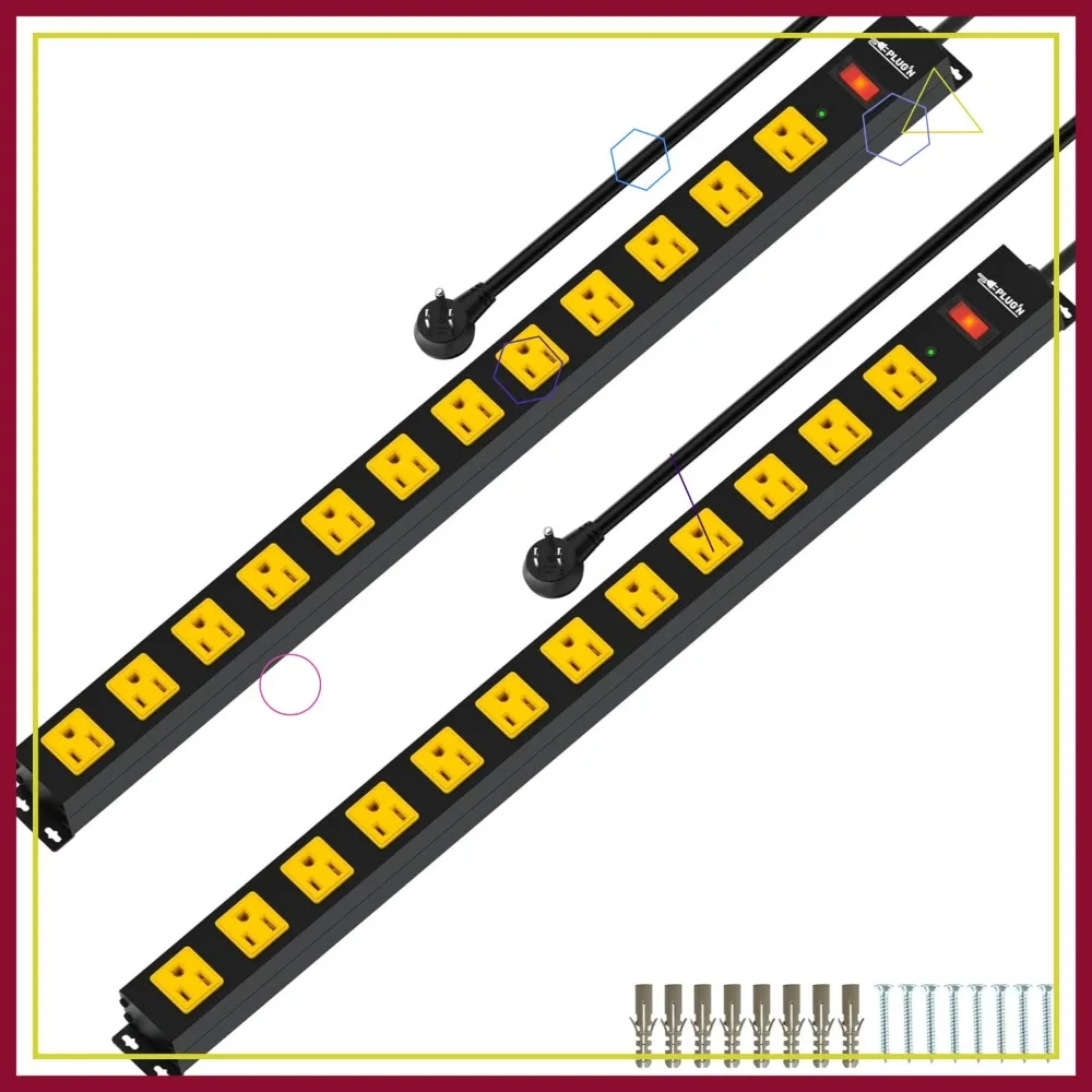 

12 Outlet Power Strip with Surge Protection, 6FT Cord, Wide Spaced Outlets for Industrial Use, 2 Pack