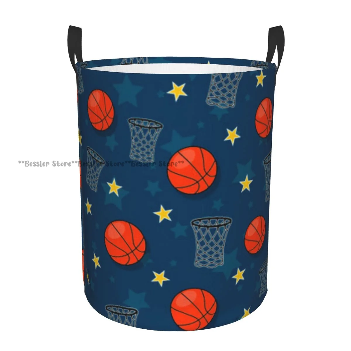 

Laundry Basket Basketball Theme Round Storage Bin Collapsible Hamper Clothes Bucket Organizer