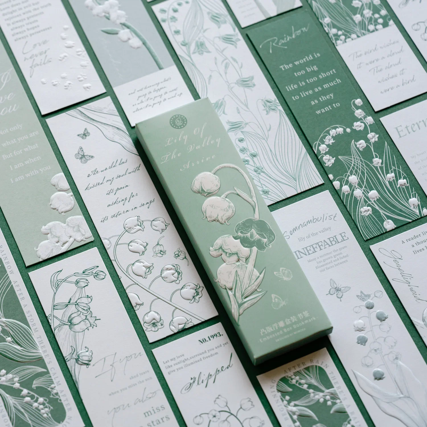 20pcs Lily of The Valley Embossed Bookmarks Lovely Vintage Plants Message Small Art Card Student Gift