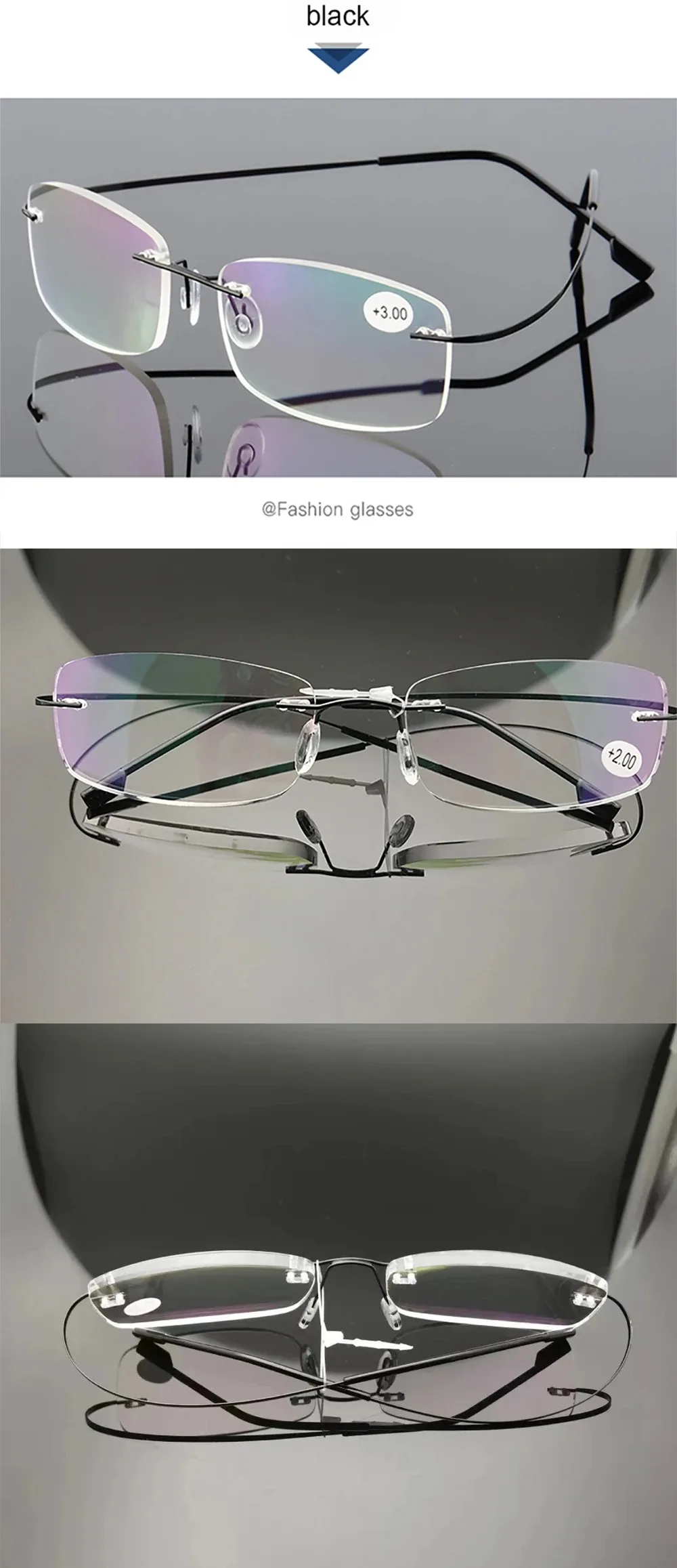 Titan Legierung Randlose Lesebrille Licht Quadratische Flexible Blau Beweis Gläser Rahmen Frauen Anti-Blue Ray Gläser Männer – Detail 3