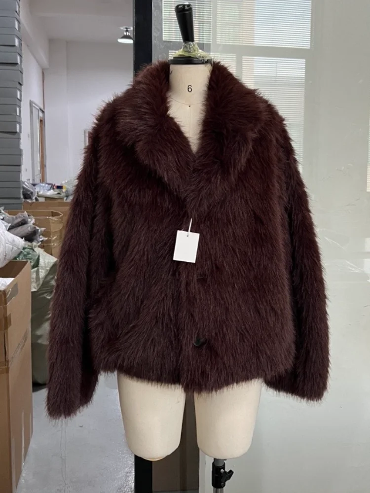 Vintage Faux Pelz Patchwork Leder Jacke Hohe Qualität doppelseitige Tragen Langarm Mantel Winter NEUE Mode Dame Streetwear – Detail 3