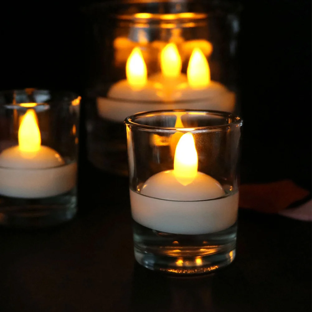 

4pcs Floating Candles LED Waterproof Lights Induction Flameless Decorative White Wedding Garden Spa Bedroom Party