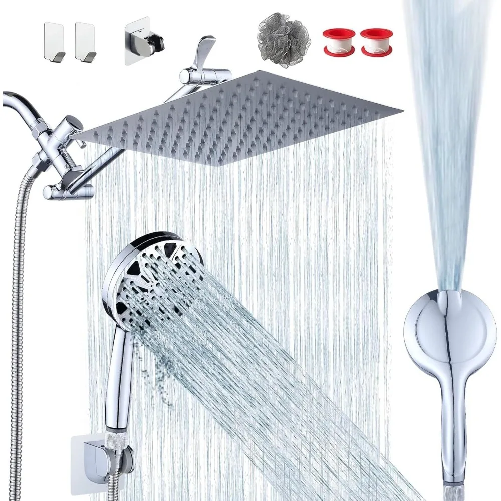 shower head,10''Rainfall Shower Head with Handheld Combo High Pressure 8+2 MODE built-in power wash, Stainless Steel