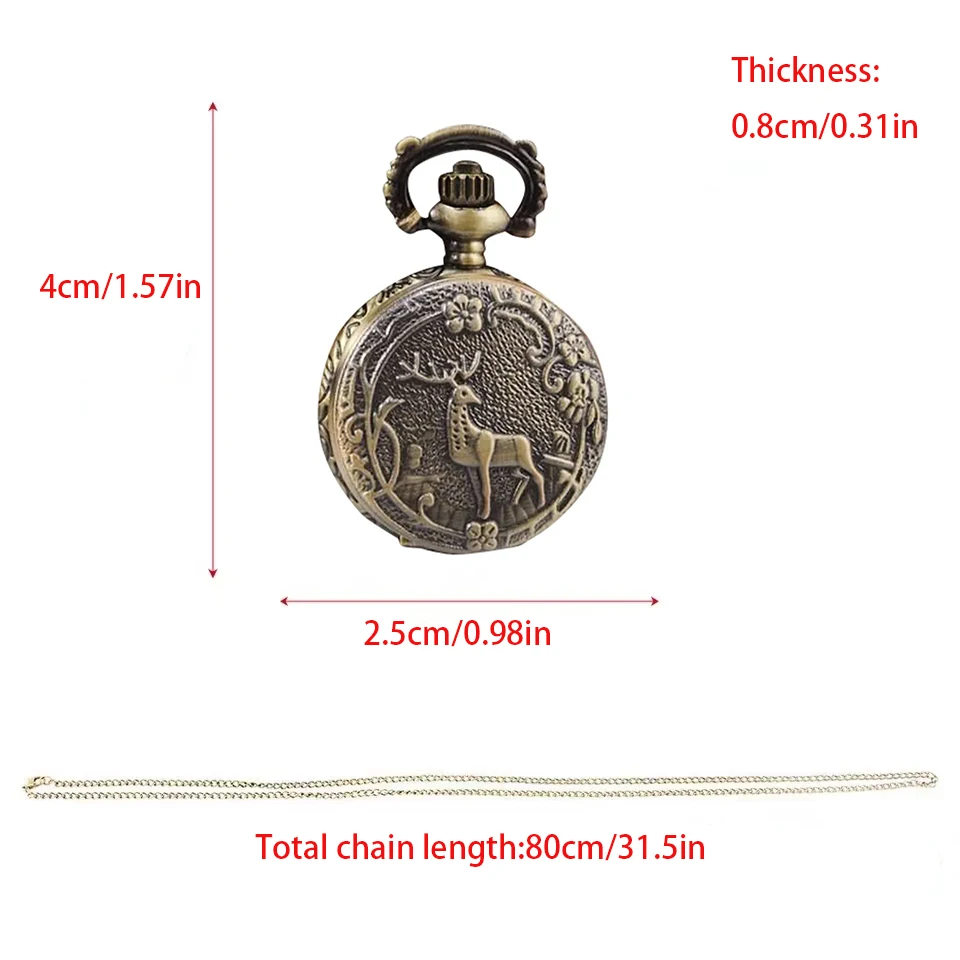Collana con orologio da tasca a conchiglia in cervo delicato in bronzo, piccolo orologio da tasca, regalo, giocattoli economici per bambini