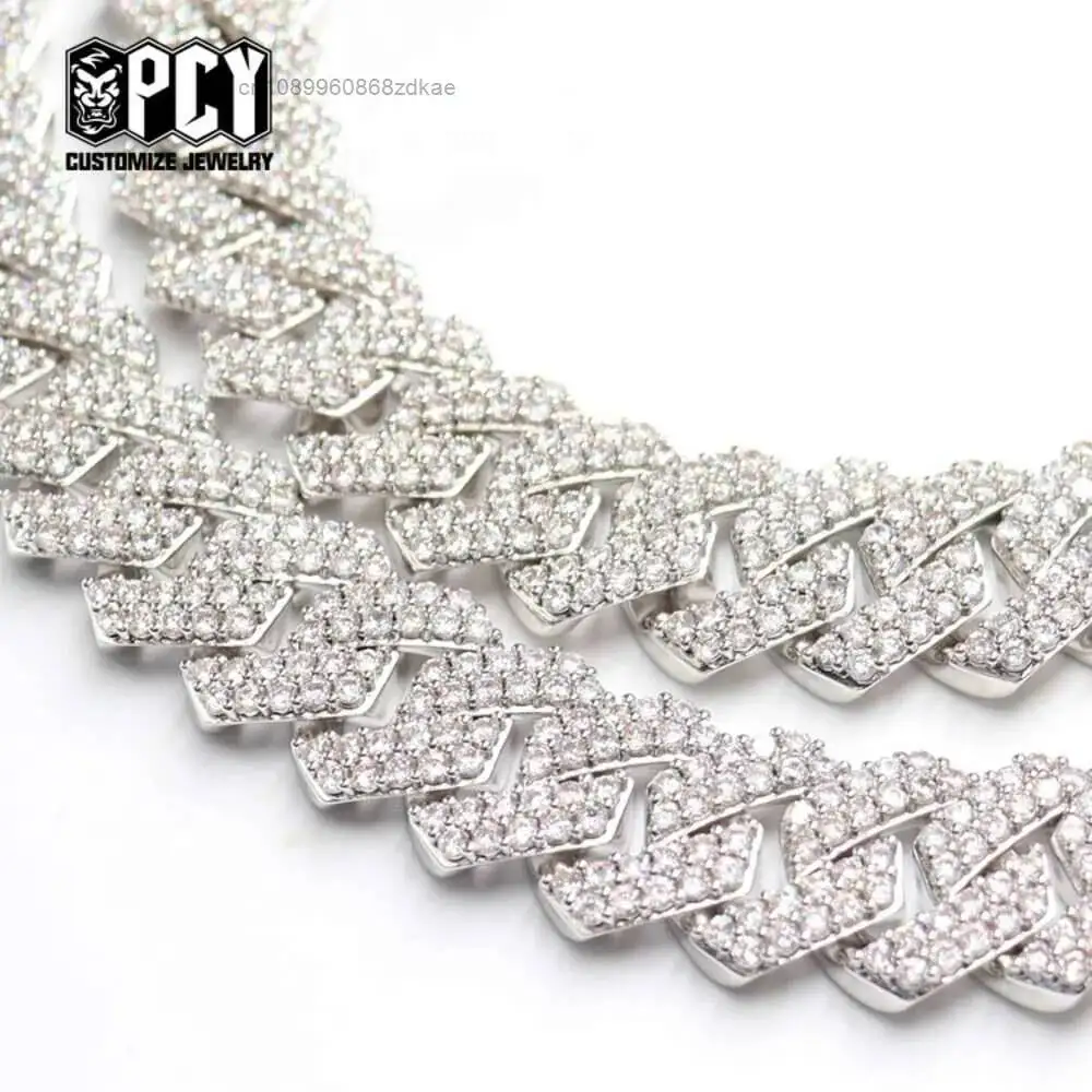 Luxury 925 Sterling Silver Chain Fashion Jewelry Men Necklace 20mm Hip Hop Jewelry Men Miami Cuban Link Chain Moissanite Iced Ou