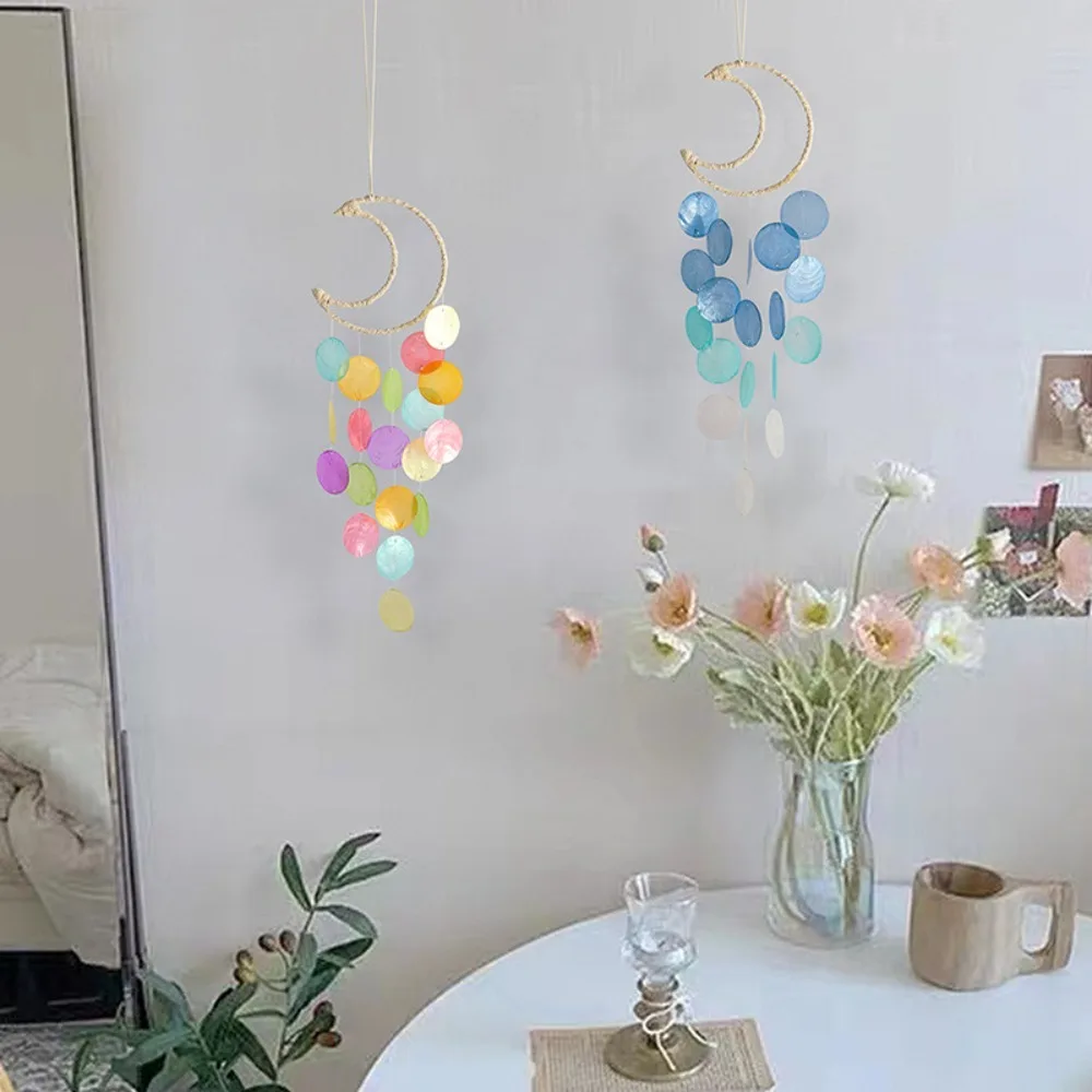 Hanging Shell Moon Wind Chimes Natural Shell Circle Shell Dream Catchers With crisp ringtones Home Decoration Shell Pendant