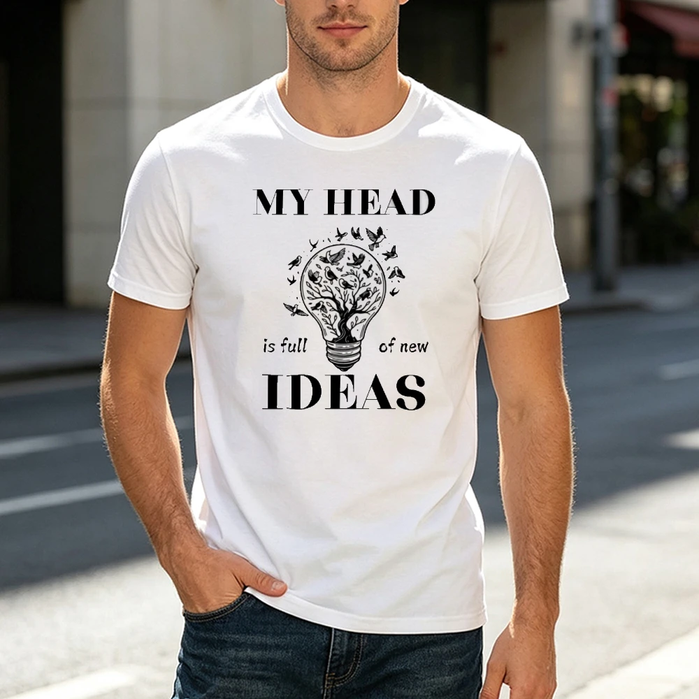 Creative Lightbulb Tree New Ideas Men T Shirt Artistic Bird Graphic Tee Summer Casual Top Streetwear For Creative Thinker