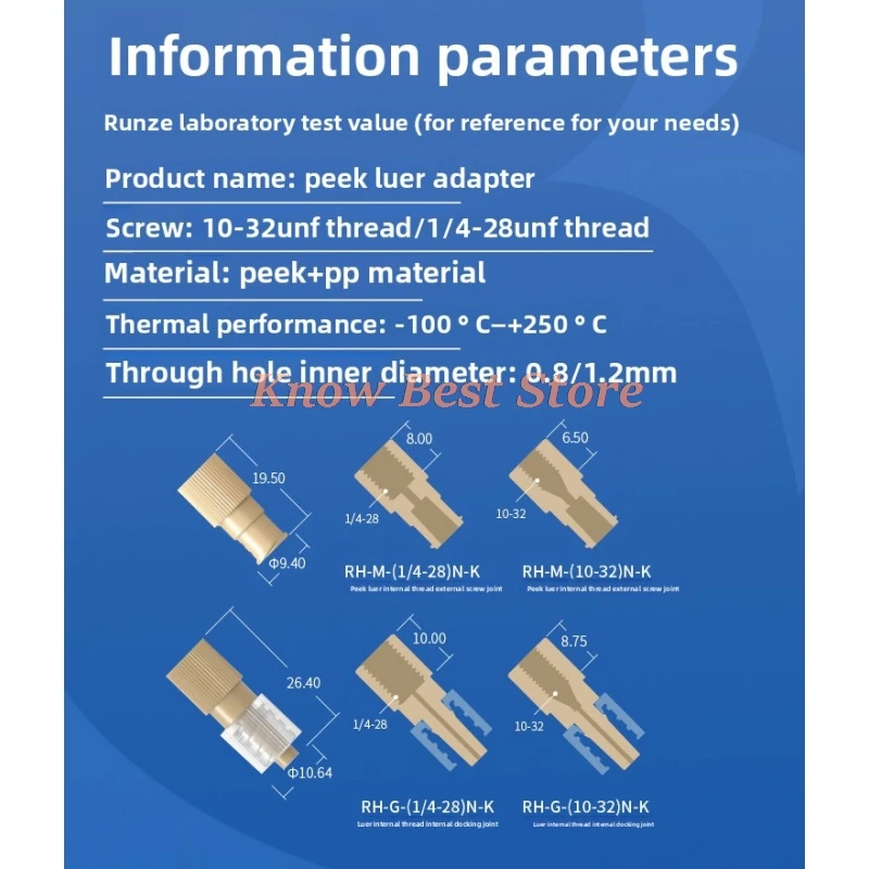 1PCS PEEK Luer Connector 10-32UNF 1/4-28 Thread Locking Fitting