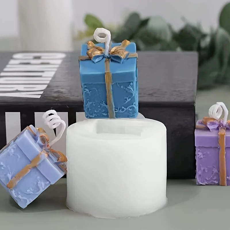 

1pc Festive Gift Silicone Mold for Candle Making - Intricate Gift Box Design with Ribbon & Floral Patterns, Holiday decoration
