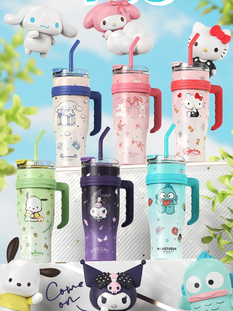 

Sanrio Big Mac Insulated Cup 1200ml Vacuum Insulated Tumbler with Straw Cute Hello Kitty Kuromi Melody Thermos Hot and Cold