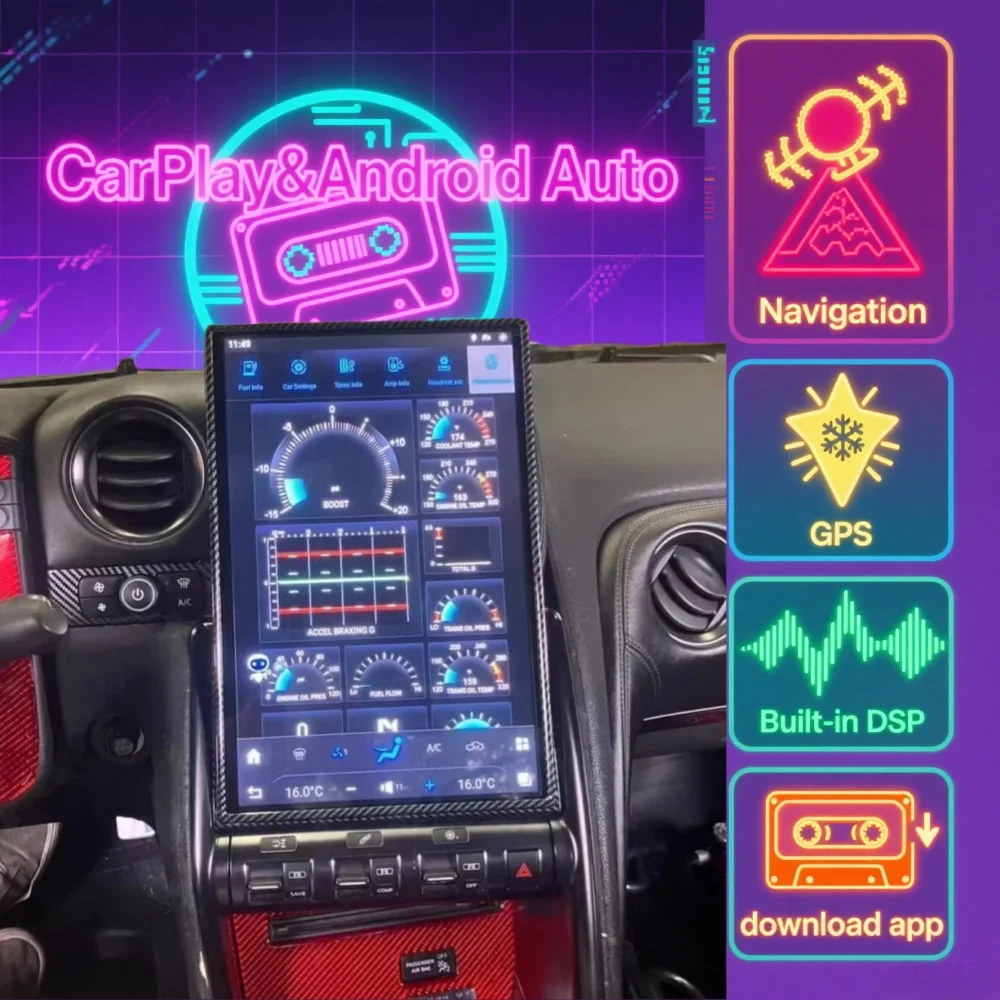 

Комплект из 2-х частей: Автомагнитола для Nissan GT-R GTR R35 2008-2017 с Carplay, видеоплеером, GPS-навигатором и цифровой приборной панелью