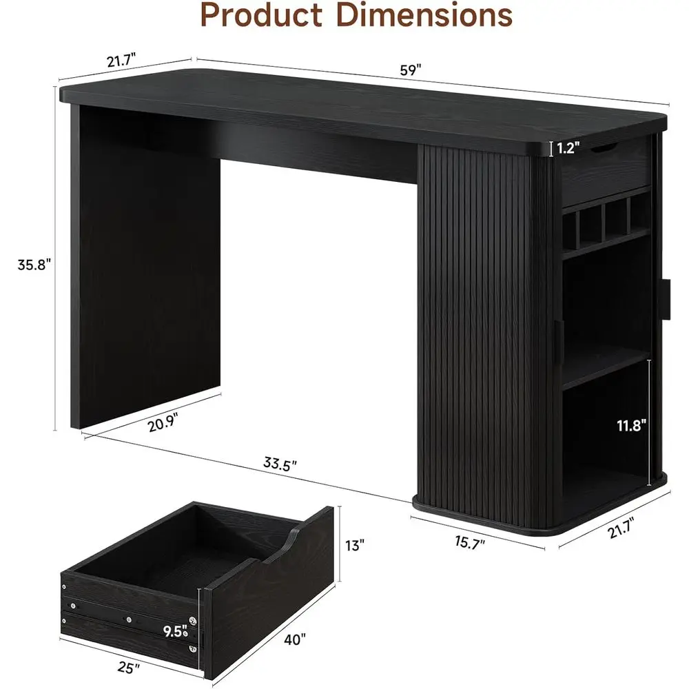 59 Inch Kitchen Island with Storage, luted Counter Height Table, -Century ern Kitchen Island Table with Sliding Door, Home Bar T