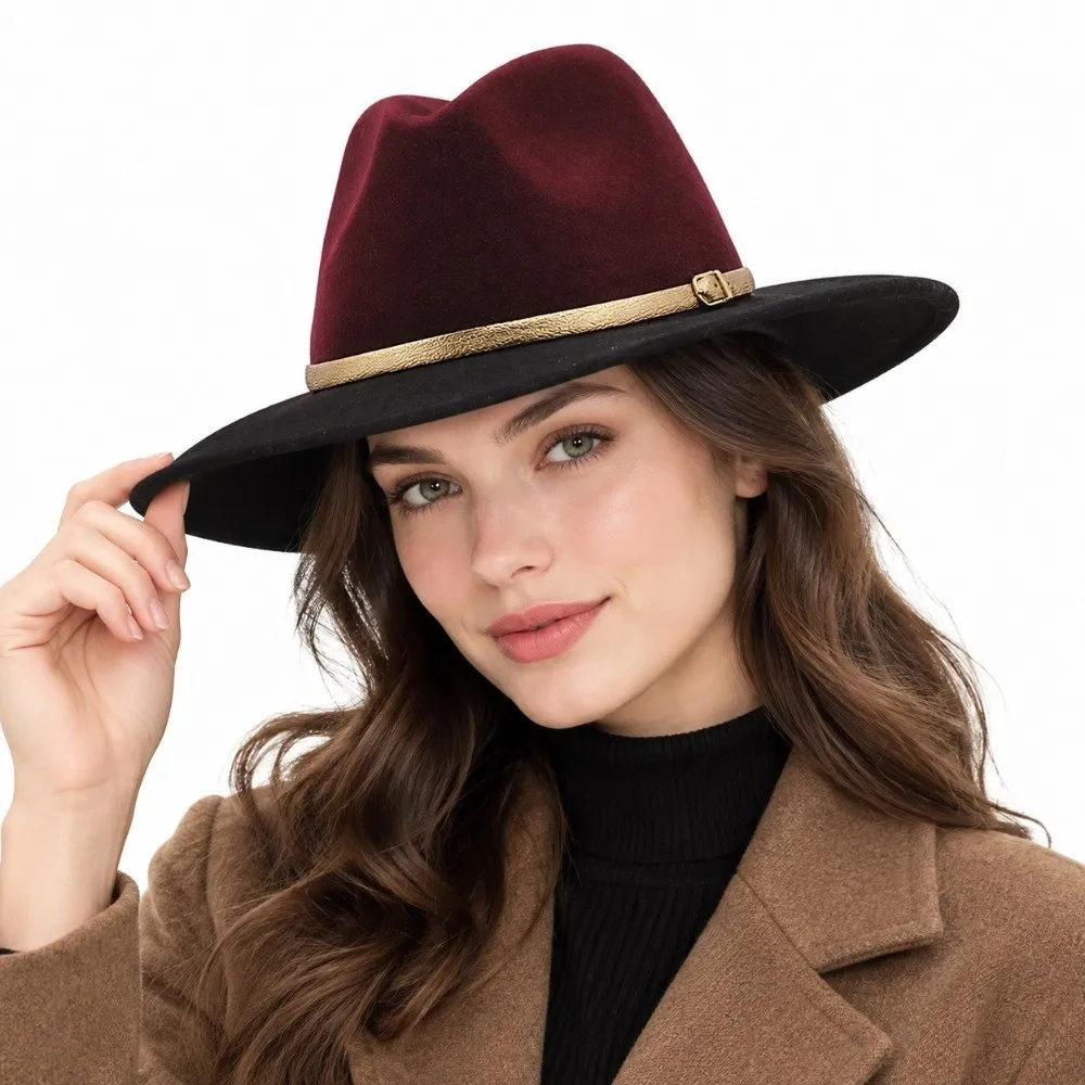 Fashion Wide Brim British Fedora Hat Gradient Color Gentleman Winter Woolen Hat Jazz Hat Hip Hop Woolen Cowboy Hat Party