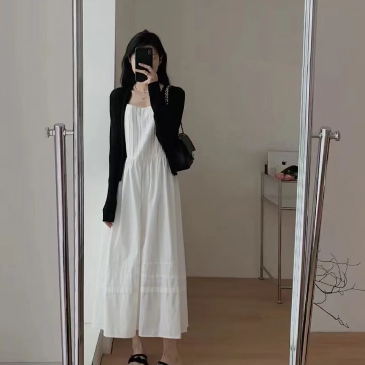 

Вязаный кардиган Hebden Sle Bla и комплект из двух предметов с белыми бретелями в стиле ретро, свободный крой, длинный све, хлопковый цвет