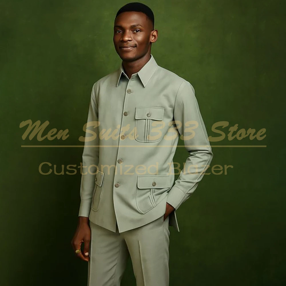 

Double Back Vent Men's Suits Formal Safari Single Breasted Stand Lapel Slim Fit 2 Piece Jacket Pants Luxury Wedding Outfits Coat