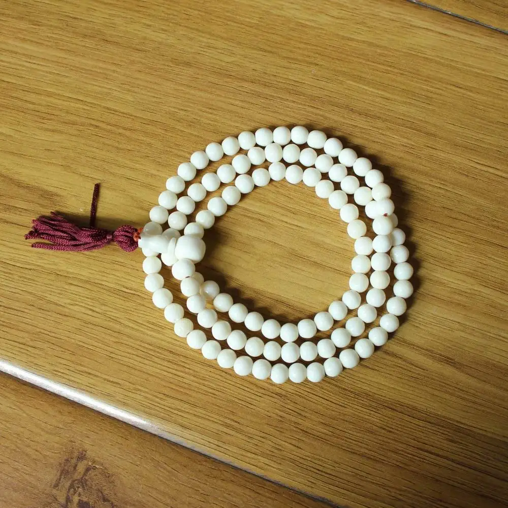 ML221 Ethnic Tibetan Natural yak bone 7mm Round Beads 108 Mala Rosary Prayer Necklace Beaded Bracelet