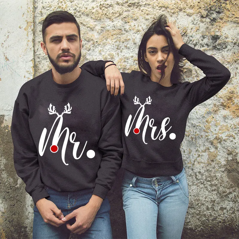 

Merry Christmas MR MRS Print Couple Sweatshirt Long Sleeve Hoodies Fashion Casual Loose Lovers Sportwear Unisex Tops Clothing