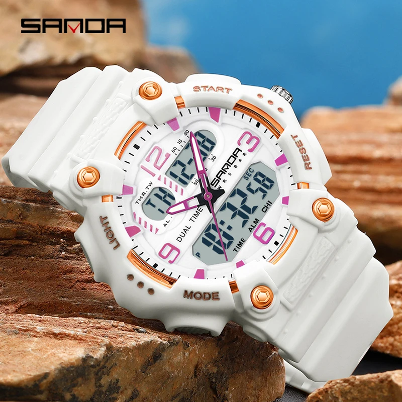 SANDA G style Top Womens Outdoor Sports Electronic Watch LED Waterproof Dual-Display Quartz Ms Clock Multifunctional Chronograph