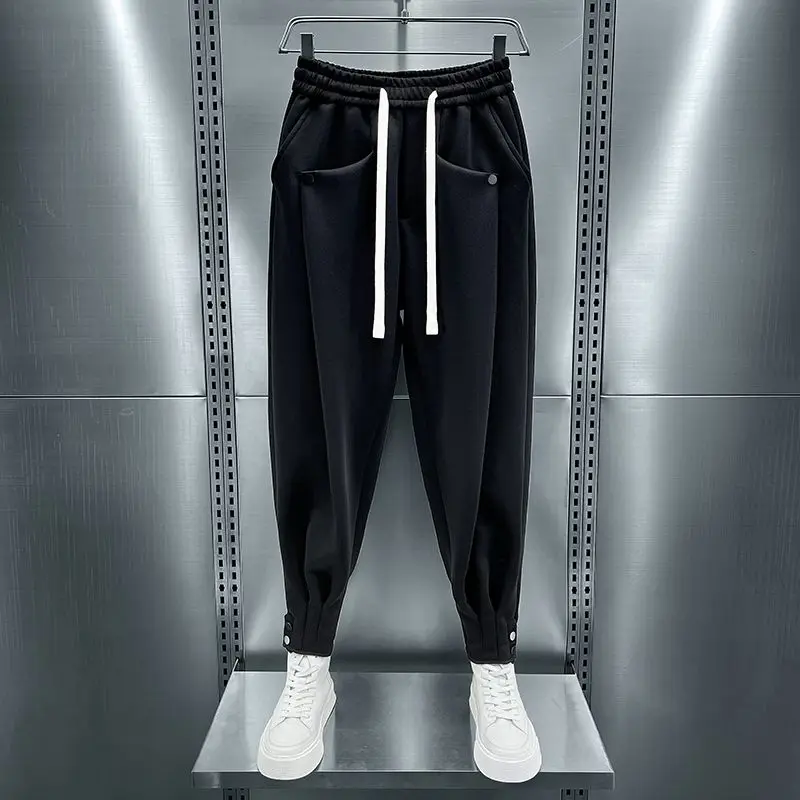 2024 Brand Men's Casual Sports Pants Korean Style Fashion Bind feet Button Outdoors sweatpants Men Elastic Bunched Foot Trousers