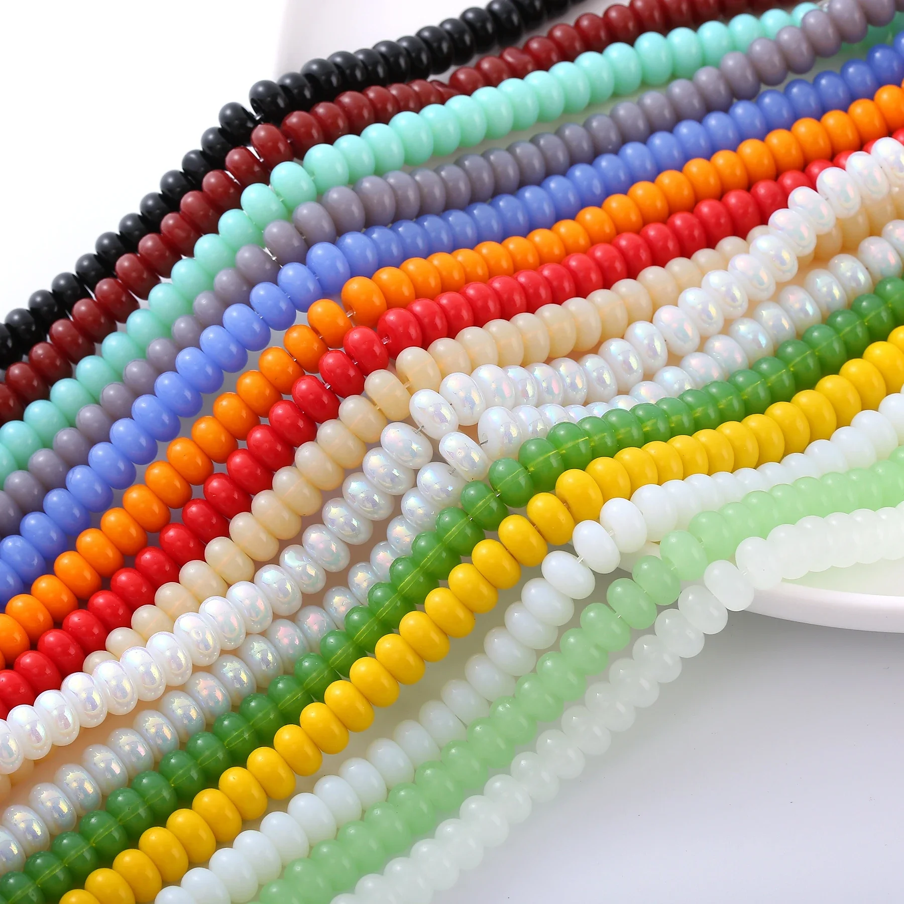 【セール中】丸い平らなガラスの仏ビーズ,そろばんクリスタルビーズ,ジュエリーアクセサリー,5x8mm, 76個