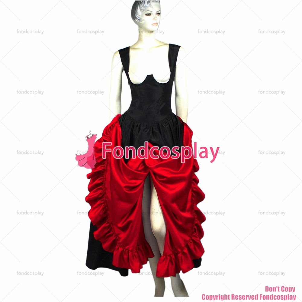 fondcosplay O Dress The Story Of O With Bra nude breasted black red Taffeta Cosplay Costume CD/TV[G1333]