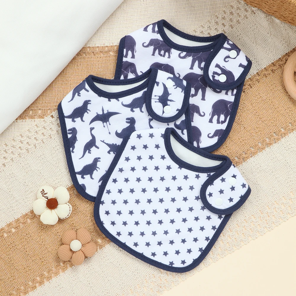 

Набор из 3 впитывающих слюнявчиков для мальчиков, мягкие детские слюнявчики для прорезывания зубов, аксессуары для ухода за младенцами (с животным принтом)