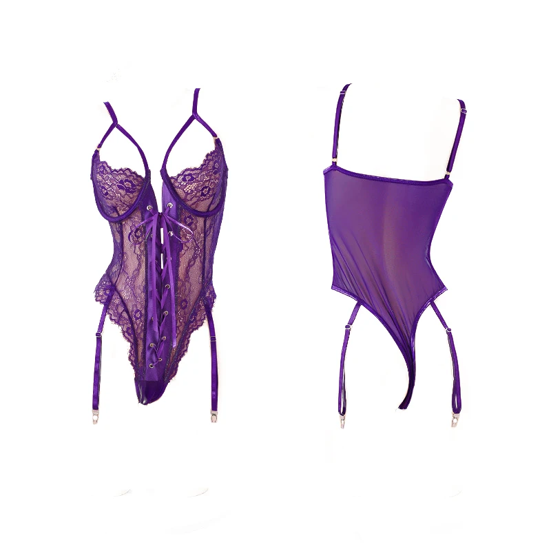 

Sexy Lace Bodysuit Lace Up Sleeveless See-through Tights Lingerie Nightgown Women