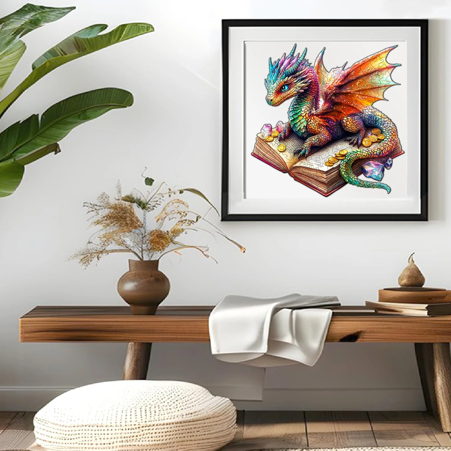 Dragon Wooden Puzzle Lying on a Book - Challenge Irregular Animal Shapes, Adult Stress Relieving Brain Games, Perfect Gifts for