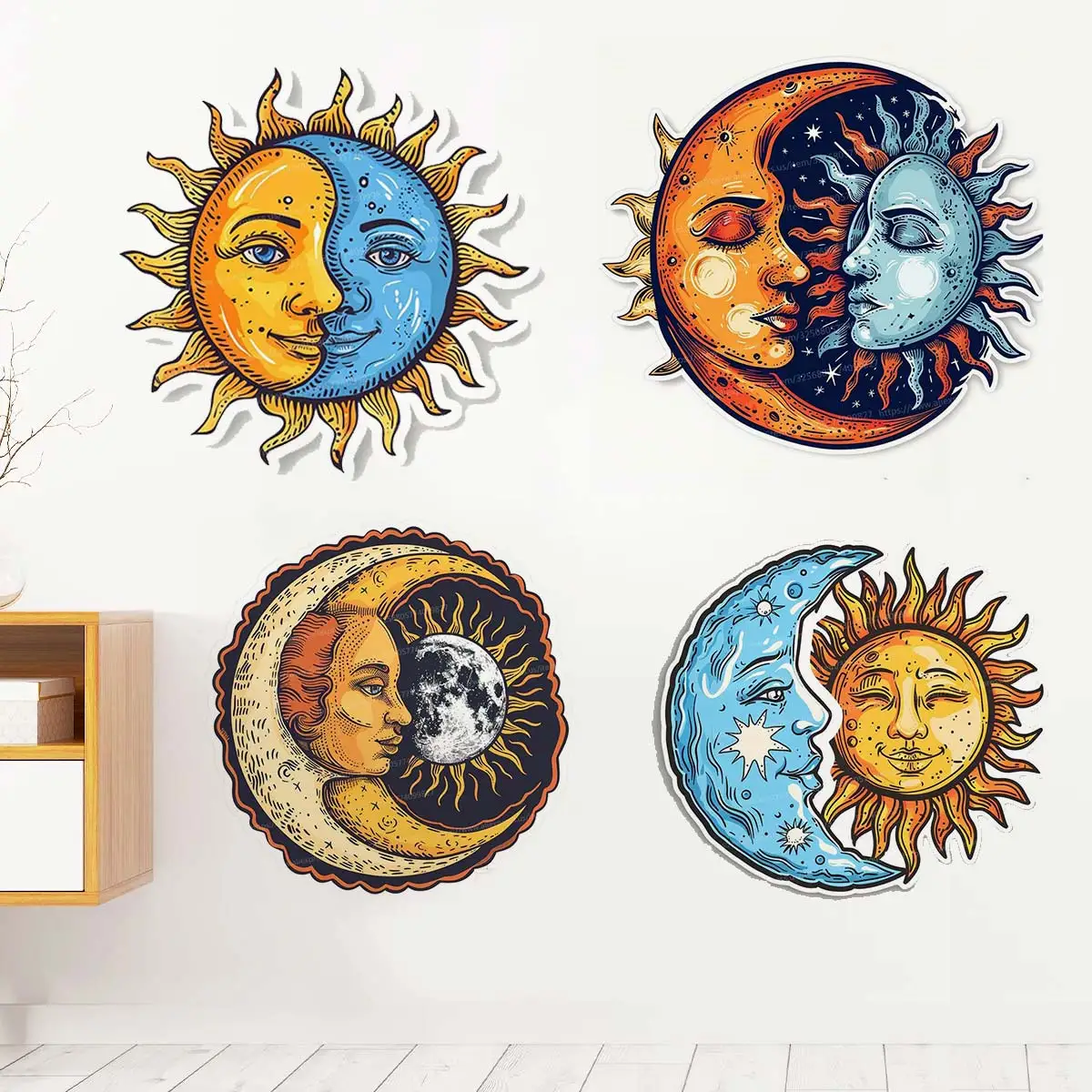 Sun and Moon Wall Sticker Bathroom Decor Living Room Cabinet Refrigerator Home Decoration Vinyl Waterproof Decals Stickers S446