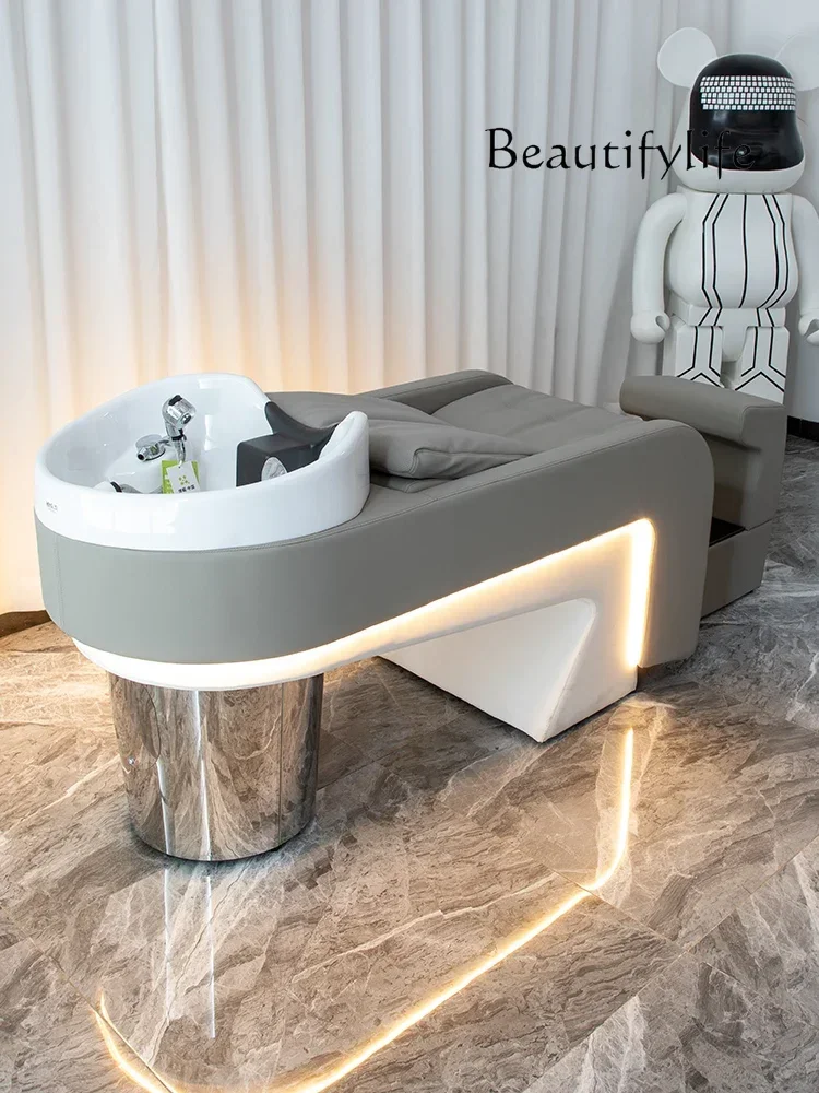 cadeira de salão de beleza Salon rambut keramik baskom dalam tempat tidur sampo toko tukang cukur khusus high-end salon rambut tempat tidur siram pijat w