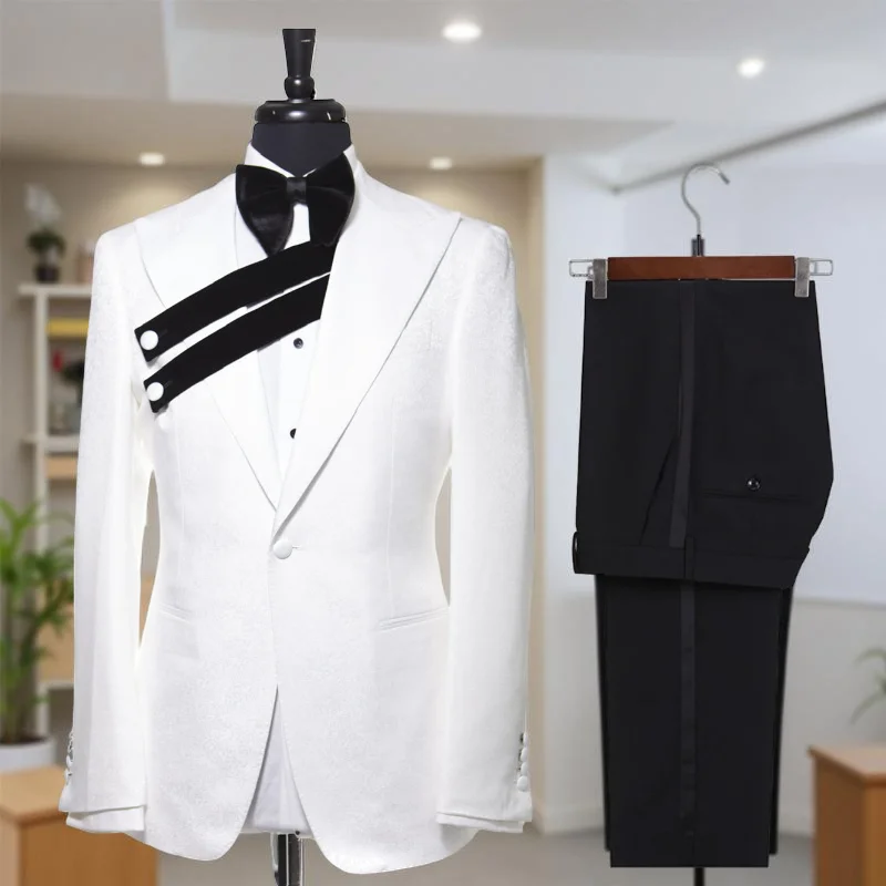 

Floral Formal Men Suits for Wedding with Belt 2 Pieces Groom Tuxedo Custom Made Celebrity Party Suit Peak Lapel Jacket Pants