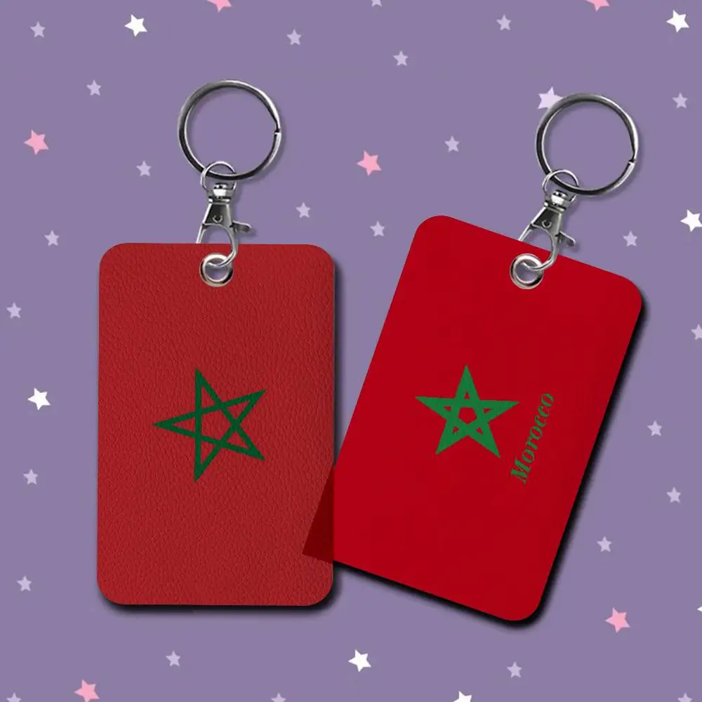 M-Morocco Flag Access & Meal Card Holder Keychain Credit ID Bank Card Protective Case Keychain Pendant Fashion
