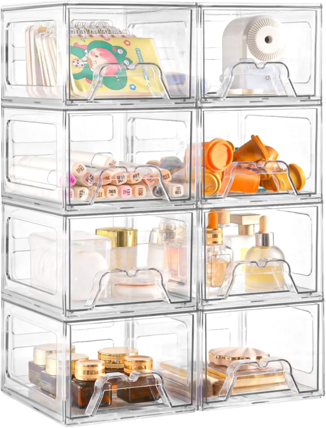 

8-Pack Clear Stackable Plastic Drawers, Acrylic Storage Bins for Fridge, Makeup & Home Organization